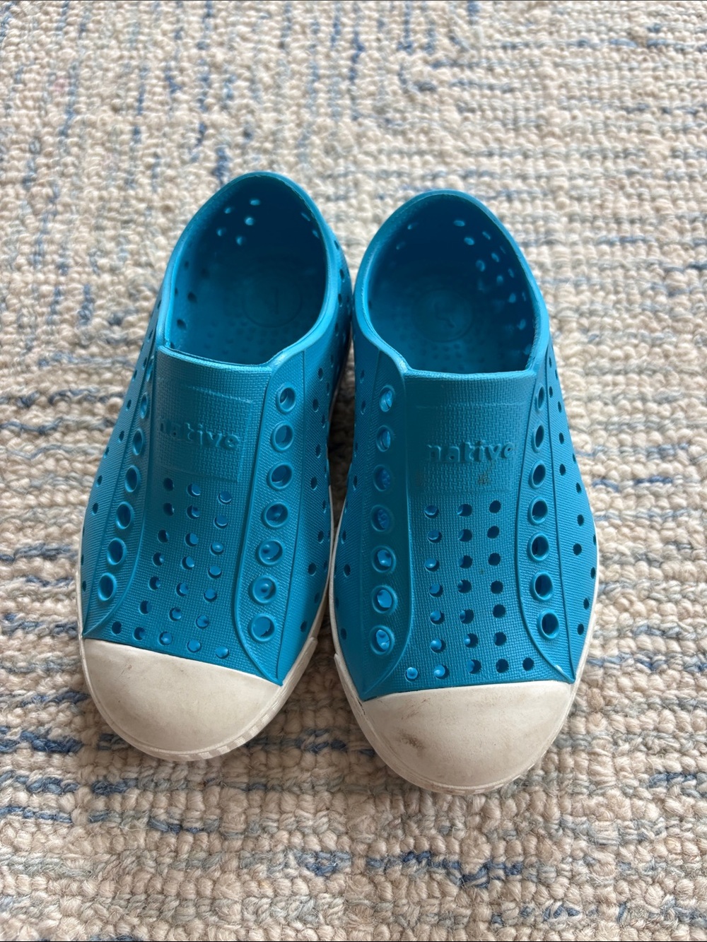 Native Kids Slip-On Water Shoes in Teal Blue with White Toe